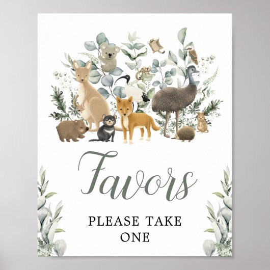 Favors Sign Eucalyptus Australian Animals Party Poster (Voorkant)