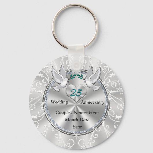 Favors van de 25e bruiloft Jubileum Sleutelhanger (Voorkant)