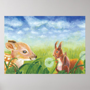 Fawn and Squirrel Poster