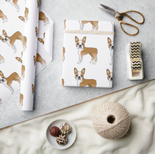 Fawn and White Boston Terrier Cartoon Dog Pattern Cadeaupapier