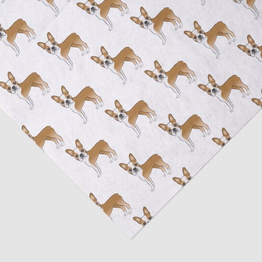 Fawn and White Boston Terrier Cartoon Dog Pattern Tissuepapier (Detail)