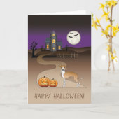 Fawn and White Iggy and Halloween Hauning House Kaart (Gele Bloem)