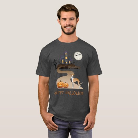 Fawn and White Iggy and Halloween Hauning House T-shirt (Voorkant volledig)