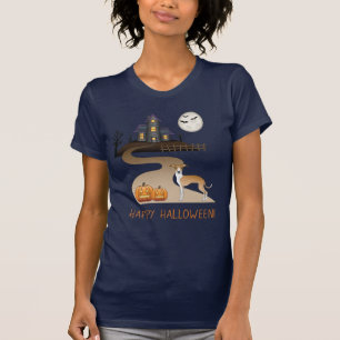 Fawn and White Iggy and Halloween Hauning House T-shirt