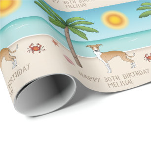 Fawn and White Iggy Dog bij een tropische zomerbak Cadeaupapier