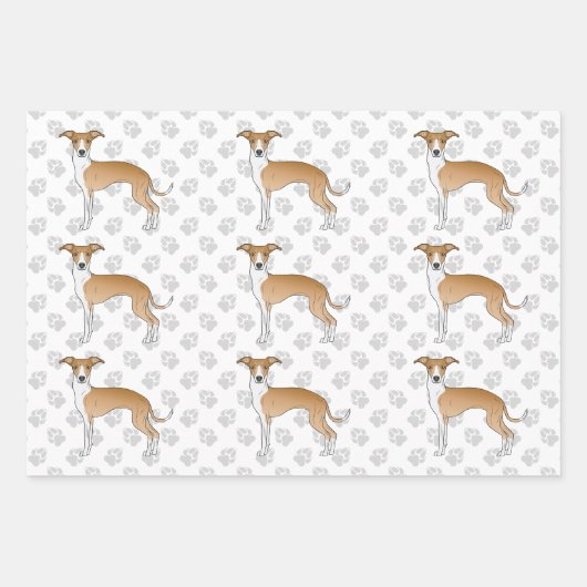 Fawn and White Italiaanse Greyhound Dogs with Paws Inpakpapier Vel (Voorkant 3)