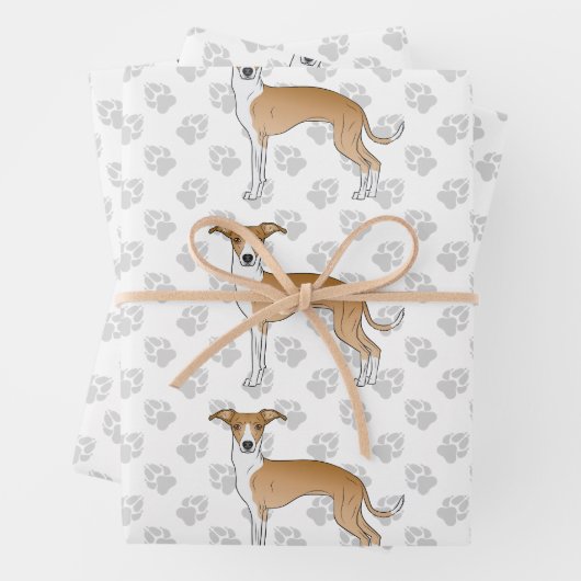 Fawn and White Italiaanse Greyhound Dogs with Paws Inpakpapier Vel (In situ)
