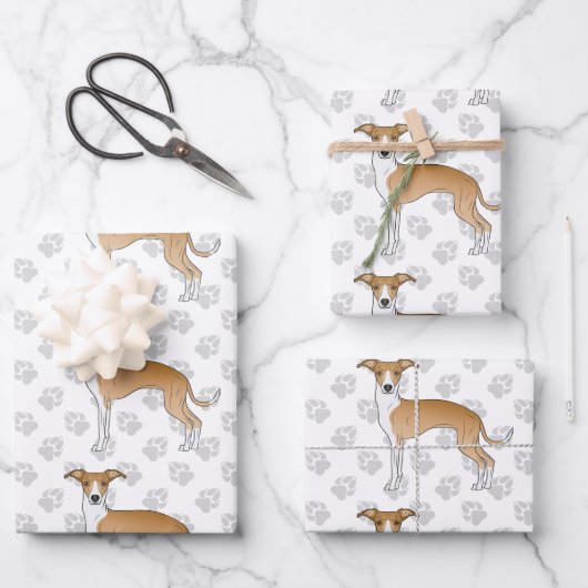 Fawn and White Italiaanse Greyhound Dogs with Paws Inpakpapier Vel (Voorkant)