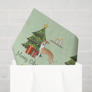 Fawn and White Italiaanse Greyhound & kerstboom Tissuepapier