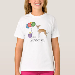 Fawn and White Italy Greyhound - Birthday Girl T-shirt