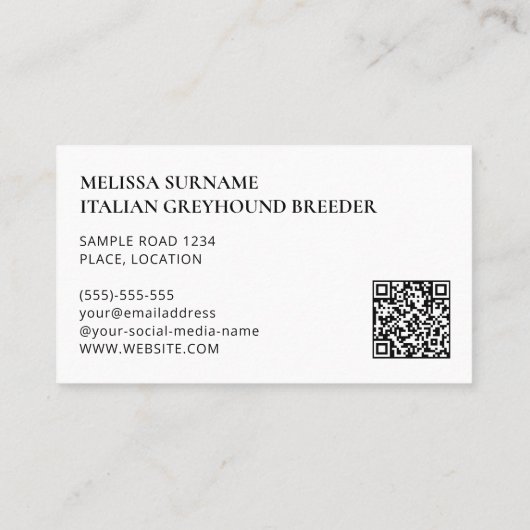 Fawn and White Italy Greyhound - Dog Kennel Visitekaartje (Achterkant)