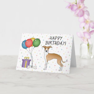 Fawn and White Italy Greyhound - Happy Birthday Kaart