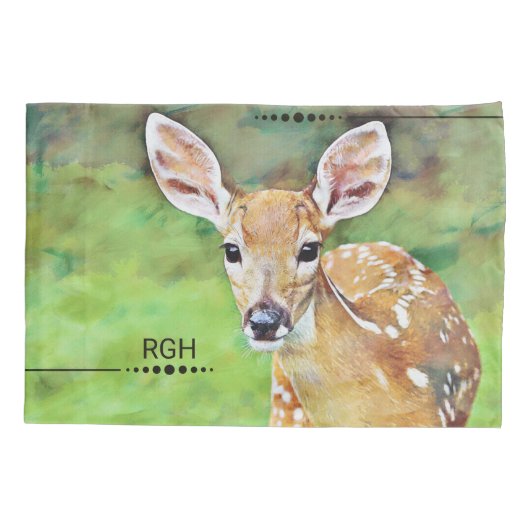 Fawn Baby Deer Artwork Monogram Kussensloop (Achterkant)