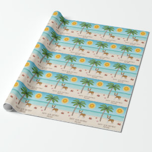 Fawn Boston Terrier bij een tropisch zomerstrand Cadeaupapier