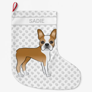 Fawn Boston Terrier Cartoon Dog & Custom Name Grote Kerstsok