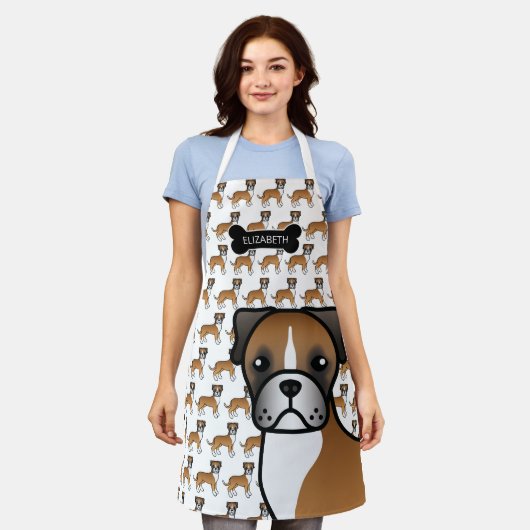 Fawn Boxer Cute Cartoon Dog & Name Schort (Gedragen)