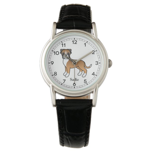 Fawn Boxer Dog Cute Illustratie & aangepaste naam Horloge (Voorkant)