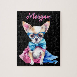 Fawn Chihuahua Puppy Dragen Bril w / Naam Legpuzzel