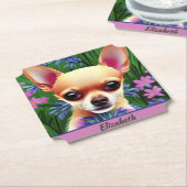 Fawn Chihuahua Puppy in Flower Meadow Personalized Kartonnen Onderzetters (Gekanteld)