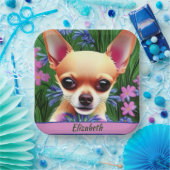 Fawn Chihuahua Puppy in Flower Meadow Personalized Papieren Bordje (Feest)