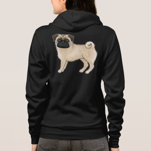 Fawn Coat Kleur Pug Mops Hondenras Illustratie Hoodie (Achterkant)