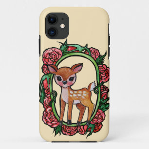 Fawn Deer Red Roses iPhone 11 Hoesje