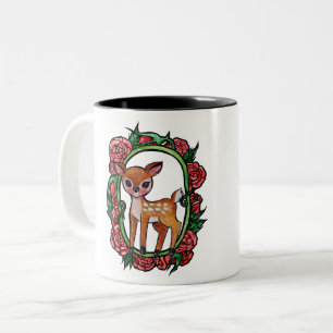 Fawn Deer Red Roses Tweekleurige Koffiemok