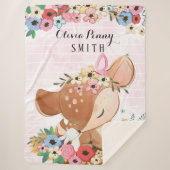 Fawn Deer Waterverf Flowers Pink Stripes + Name Sherpa Deken (Voorkant)