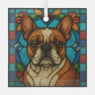 Fawn Franse Bulldog "Glas in lood" Glas Ornament