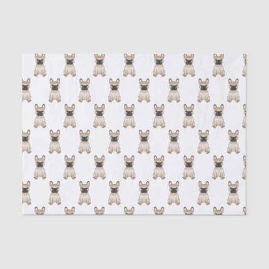 Fawn French Bulldog / Frenchie Cartoon Dog Pattern Tissuepapier (Voorkant)