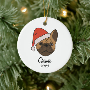 Fawn Frenchie Santa Hat Kerstmis Ornament