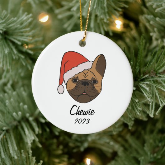 Fawn Frenchie Santa Hat Kerstmis Ornament (Boom)