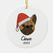 Fawn Frenchie Santa Hat Kerstmis Ornament (Voorkant)