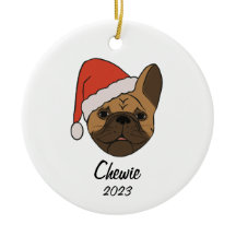 Fawn Frenchie Santa Hat Kerstmis Ornament