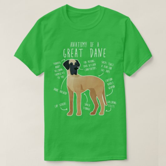 Fawn Great Dane Dog Anatomy T-shirt (Design voorkant)