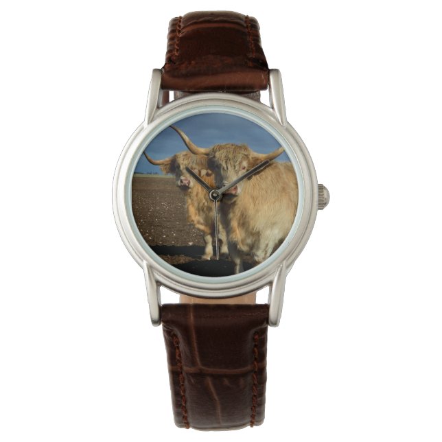 Fawn Highland Koeien Horloge (Voorkant)