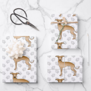 Fawn Italiaans Greyhound Cartoon Dogs with Paws Inpakpapier Vel