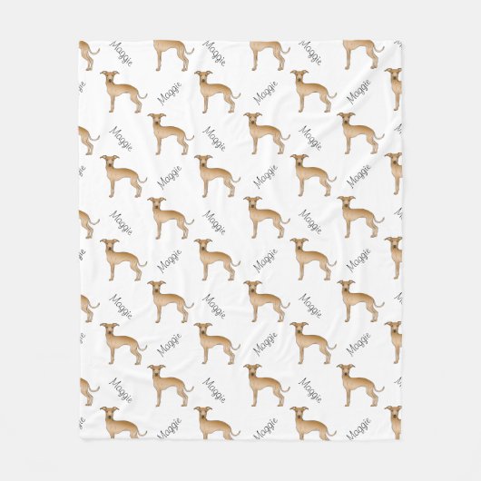 Fawn Italiaans Greyhound Dog Pattern and Pet's Nam Fleece Deken (Voorkant)