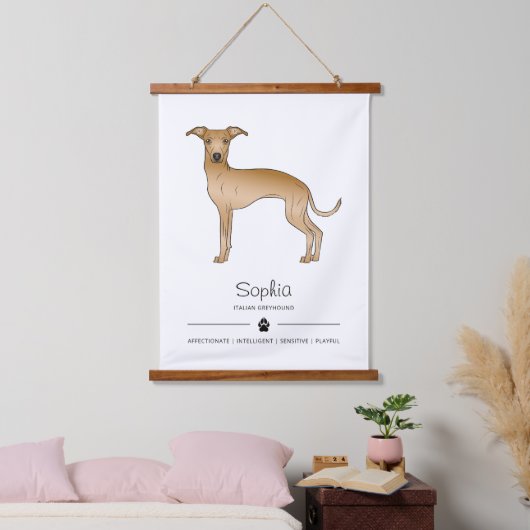 Fawn Italiaans Greyhound met een paw en aangepaste Hangend Wandkleed (Slaapkamer)