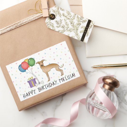 Fawn Italy Greyhound Cute Dog - Happy Birthday Rechthoekige Sticker (Geschenken)