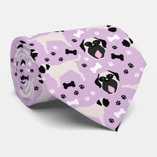 Fawn Mastiff Dog in Paars Pattern Stropdas (Opgerold)