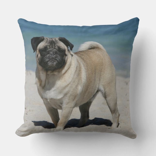 Fawn Pug bij Beach Kussen (Voorkant)