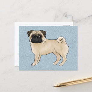 Fawn Pug Dog Canine Schattigee Cartoon Illustratie Briefkaart