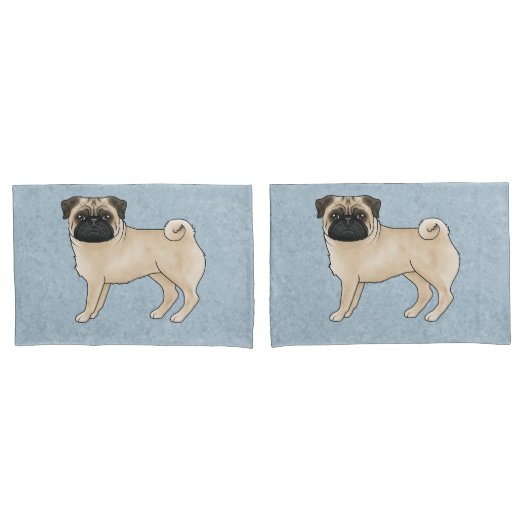 Fawn Pug Dog Canine Schattigee Cartoon Illustratie Kussensloop (Voorkant-Set)
