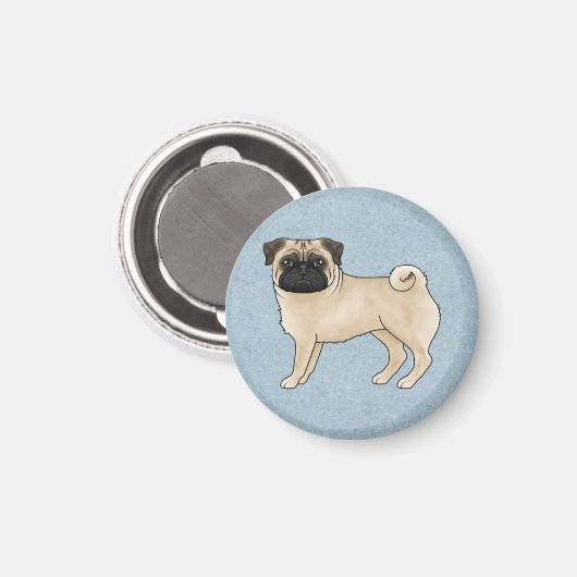 Fawn Pug Dog Canine Schattigee Cartoon Illustratie Magneet (Voorkant / Achterkant)