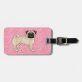 Fawn Pug Dog Cartoon Mops Love Heart Pattern Roze Bagagelabel (Voorkant horizontaal)