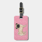 Fawn Pug Dog Cartoon Mops Love Heart Pattern Roze Bagagelabel (Voorkant verticaal)