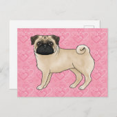 Fawn Pug Dog Cartoon Mops Love Heart Pattern Roze Briefkaart (Voorkant / Achterkant)