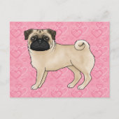 Fawn Pug Dog Cartoon Mops Love Heart Pattern Roze Briefkaart (Voorkant)