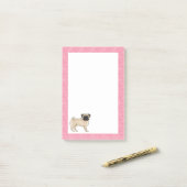 Fawn Pug Dog Cartoon Mops Love Heart Pattern Roze Post-it® Notes (Op bureau)